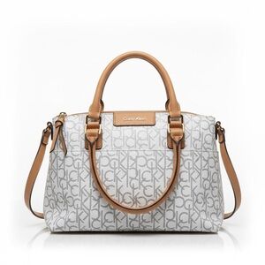 Calvin Klein Monogram White and Tan Cross Body